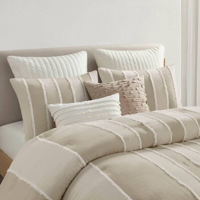 GDF Studio - Marceline Striped Cotton 3-Piece Comforter Set with Clip Jacquard Trim
