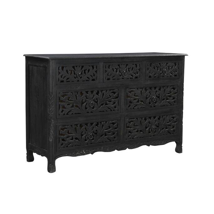HomeRoots 57" Black Solid Wood Seven Drawer Dresser