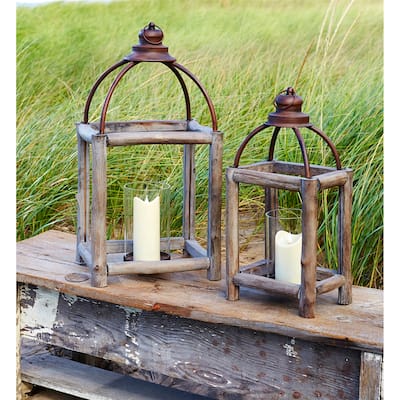 Wood and Metal Lantern (Set of 2) - 13.25 x 10.75 x 20.5; 9.75 x 7 x 26