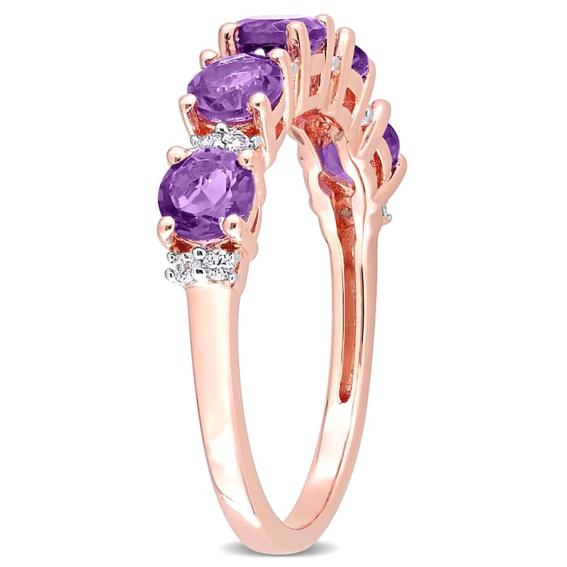 Miadora Rose Plated Sterling Silver Amethyst and White Topaz Stackable Eternity Wedding Band Ring