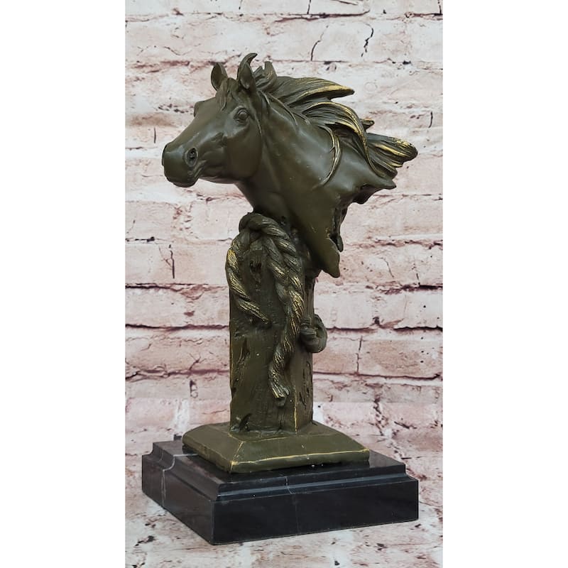 Bronze Horse Head Bust With Rope – Western Equestrian Sculpture