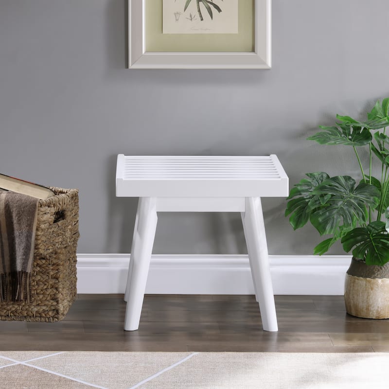 Solid Wood Slatted Bench, 19-Inch Long - White