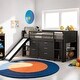 preview thumbnail 1 of 8, Multi-Functional Low Twin Size Loft Bed with Cabinets, Shelves and Slide, Solid Construction & Versatility Galore, Espresso Espresso
