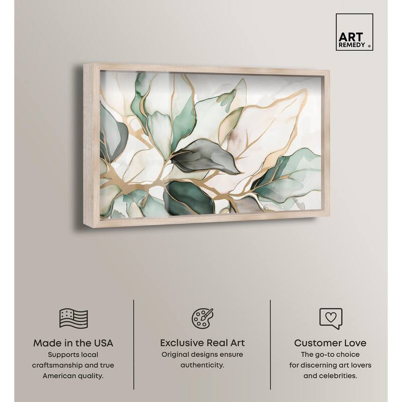 Golden Veined Leaves II Shadowbox by Art Remedy