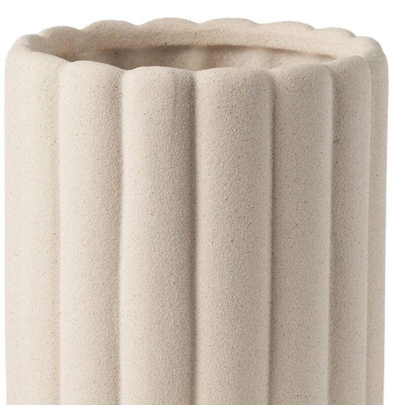 11" Beige Cylinder Ribbed Texture Ceramic Table Vase - 7.48