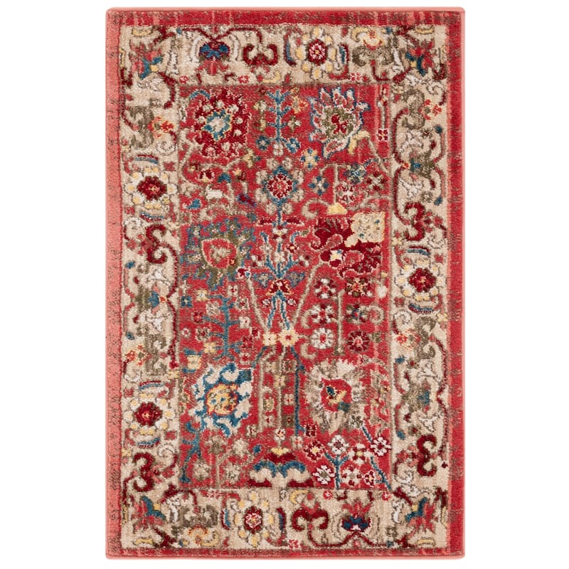 SAFAVIEH Kashan Laureen Oriental Rug with Fringe - 2'6" x 4' - Red/Beige