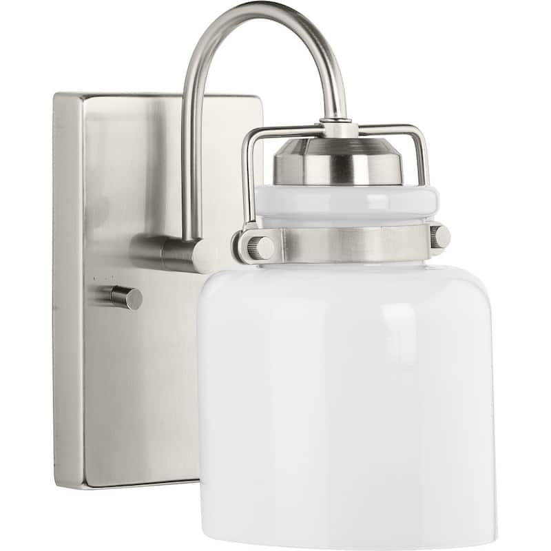 Fessler Collection One-Light Brushed Nickel Opal Glass Farmhouse Bath Light - 5 in x 7 in x 9 in - 5 in x 7 in x 9 in