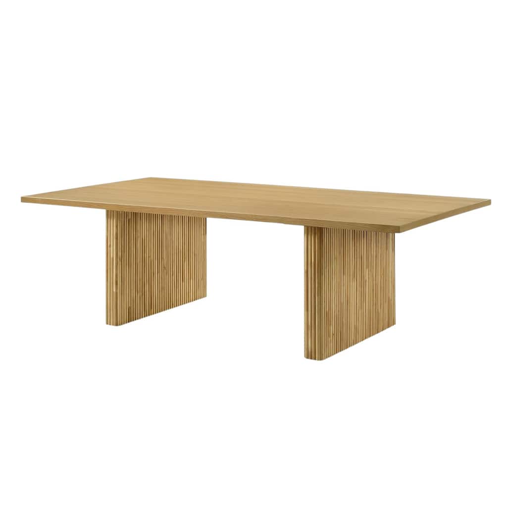 Rectangular Wooden Dining Table with Vertical Striation Degisn in Natural