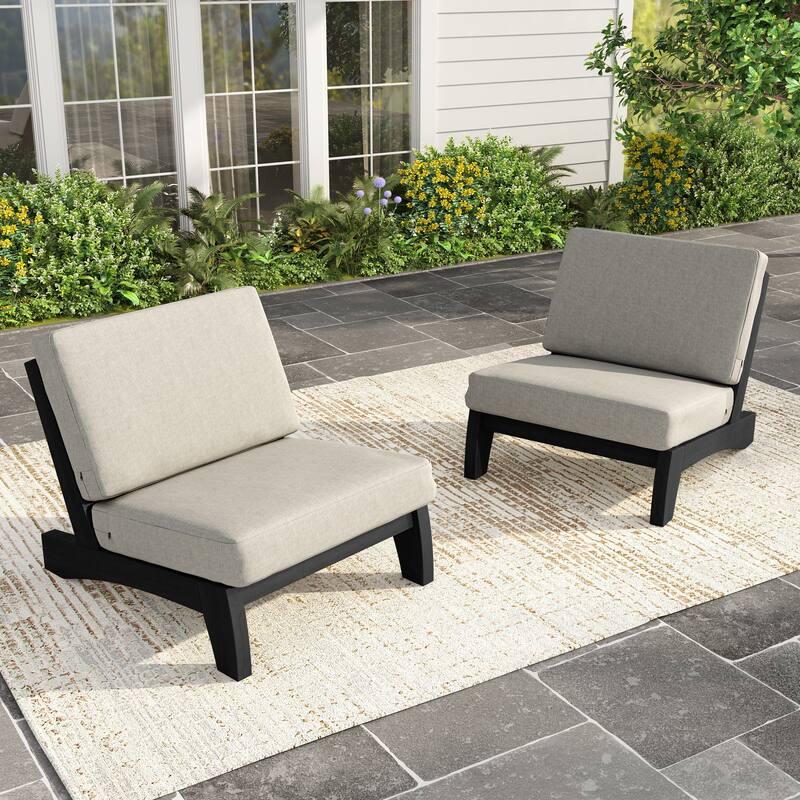 Set of 2 Patio Teak Wood Outdoor Club Chair with Cushions