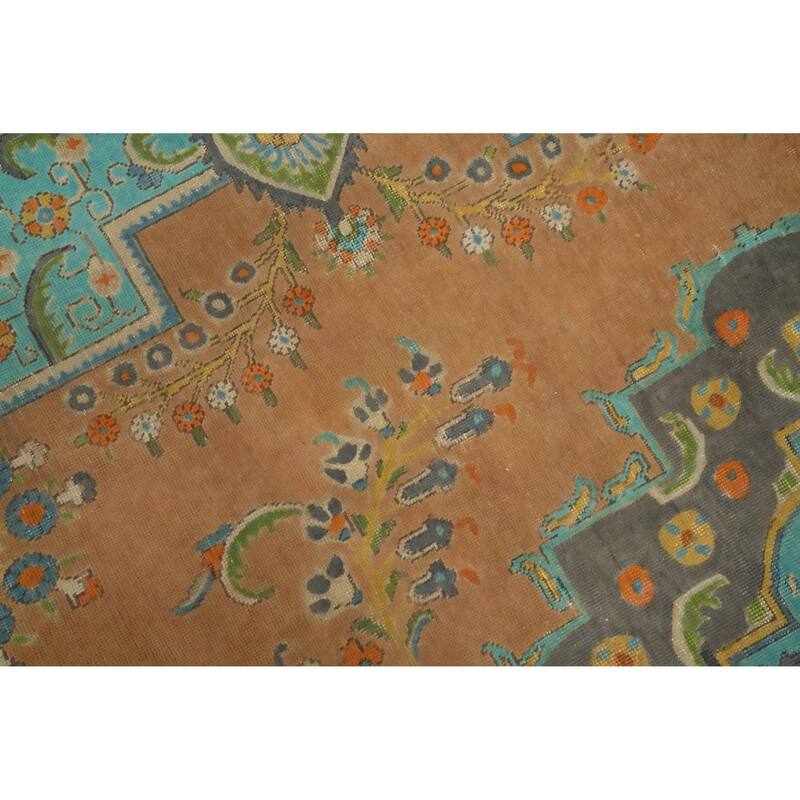 Hand Knotted Oriental 100% Wool Carpet Traditional Floral Oranges & Rust Tabriz Area Rug - 12' 7'' X 9' 6''
