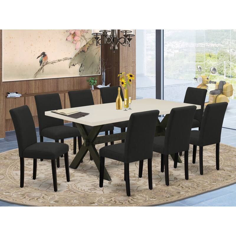 East West Furniture Dining Furniture Set- a Dining Table & Black Color Linen Fabric Upholstered Chairs, Black(Pieces Option) - X627AB624-9