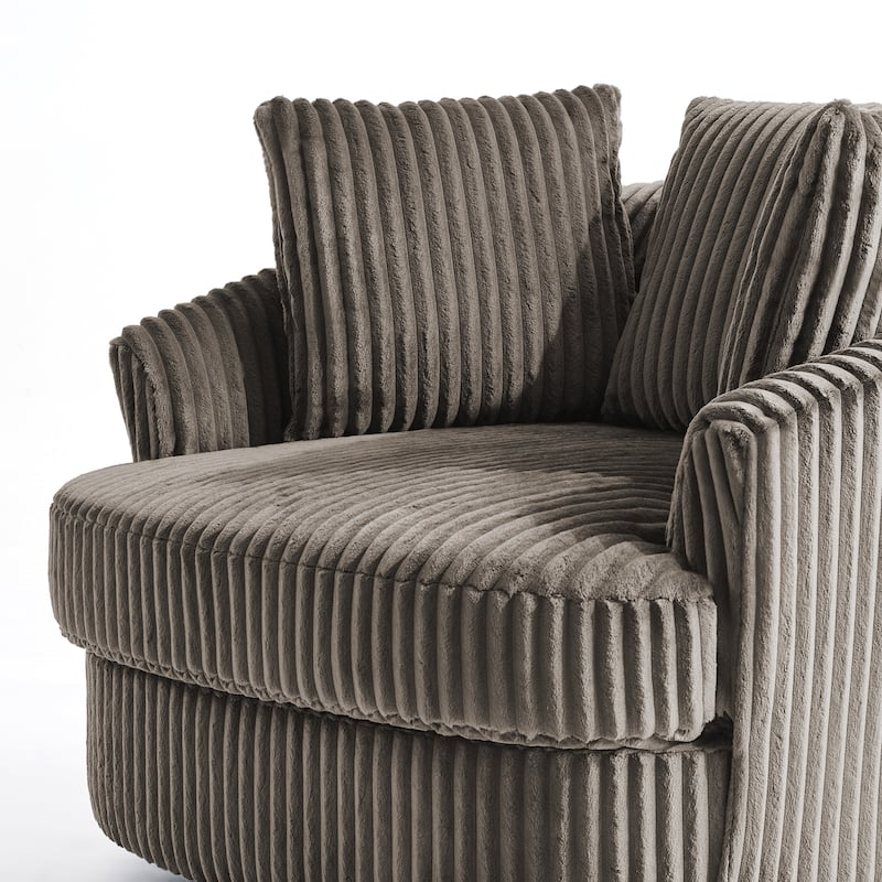 2 Set Oversized 43" W Plush Corduroy Swivel Barrel Chair with Pillows
