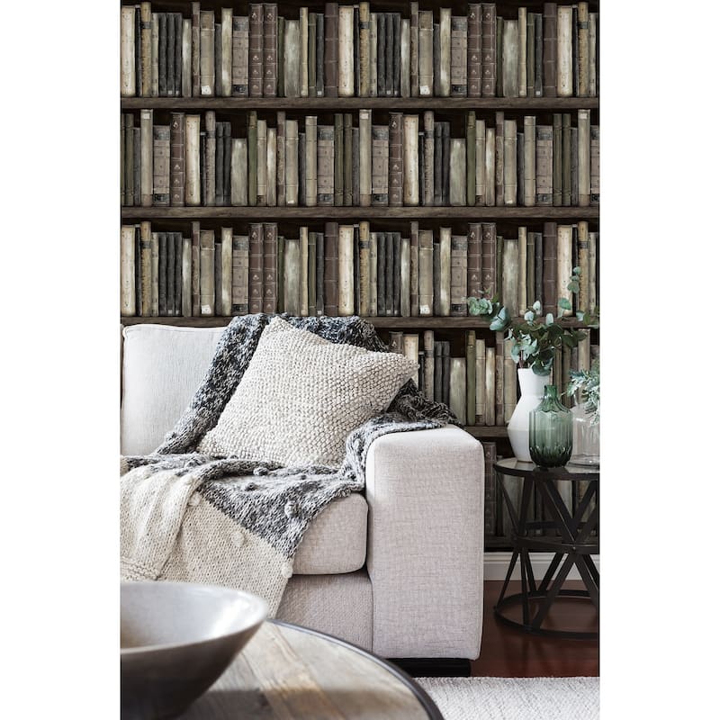 Harry & Grace Faux Bookshelves Peel and Stick Wallpaper