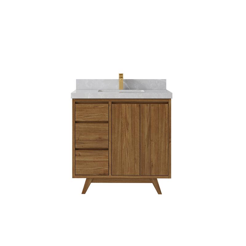 Willow Collections 36 in. W x 22 in. D Madison Teak Center Sink Bathroom Vanity with Countertop - 2"Pearl Gray - Gold Teak