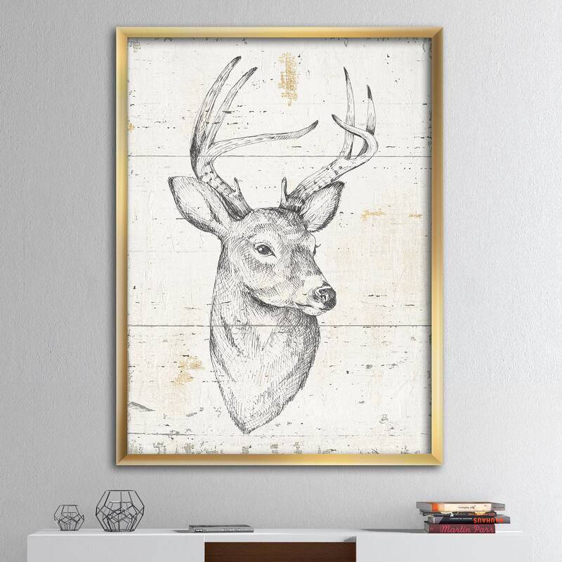Designart "Deer Wild and Beautiful II" Wildlife Animal Framed Art Print - 34 in. wide x 44 in. high - Gold