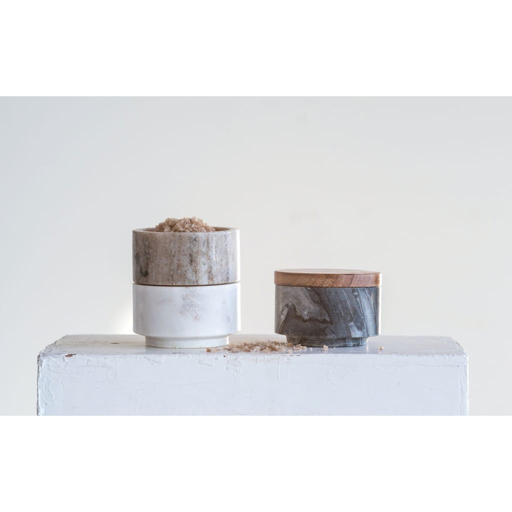 Marble Stacking Pinch Pots with Acacia Wood Lid (Set of 3 Pieces)