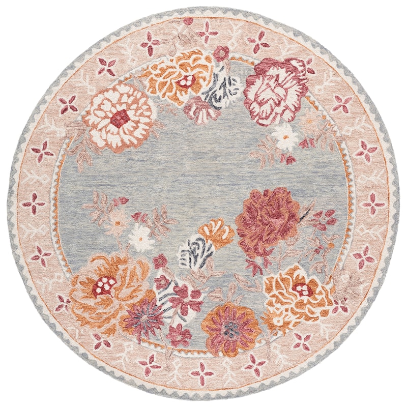 SAFAVIEH Handmade Jardin Pamina Floral Wool Rug - 6' Round - Grey/Rust