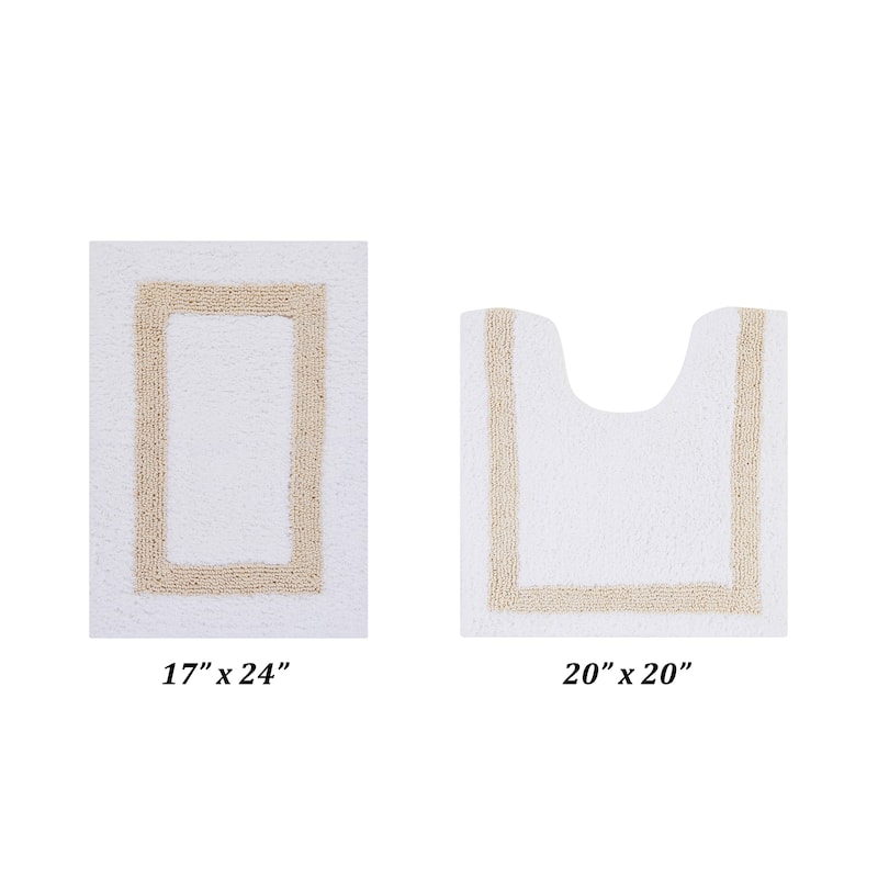 Better Trends Hotel Collection in Race Track 100% Cotton Super Absorbent Reversible Double Sided Machine Washable Bath Mat Rug - 2 Piece Set (17" x 24" | 20" x 20") - White & Sand