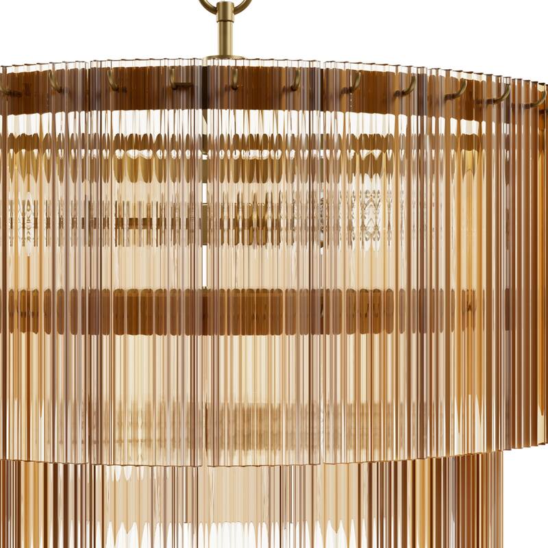 Hunter + Jasmine Roth Ontario Ribbed Glass Pendant Chandelier - Foyer, Dining Room, Kitchen Table or Island - Transitional, Glam