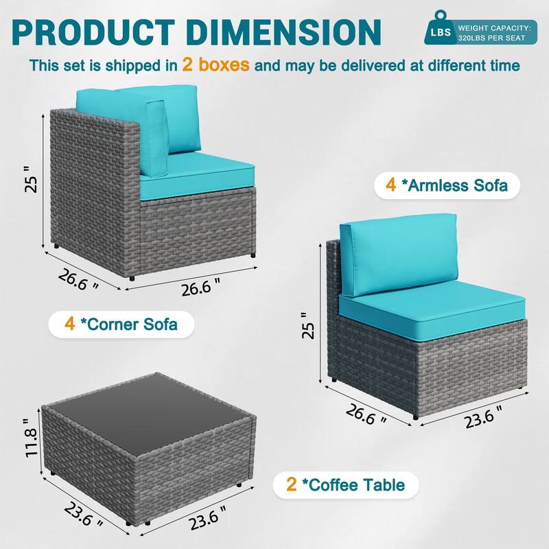 10-Piece Sectional Seating Group with Cushion, Wicker Sectional Sofa