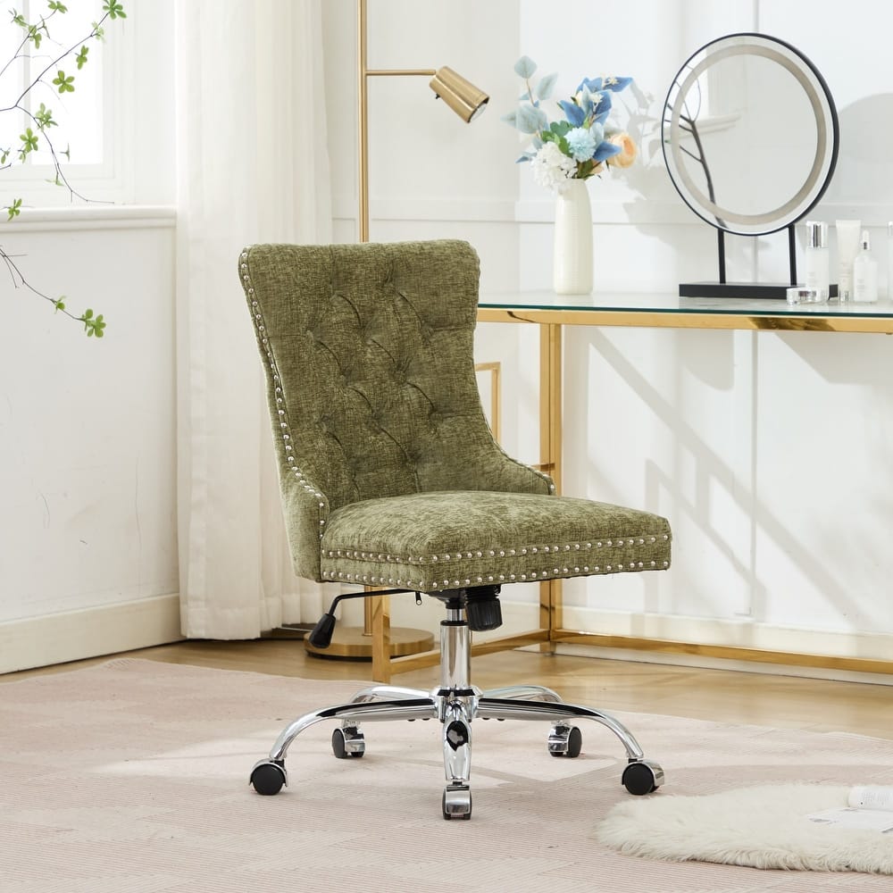 Modern Chenille Upholstered Tufted Button Home Office Chair with Chrome Metal Base,Adjustable Desk Chair Swivel Office Chair