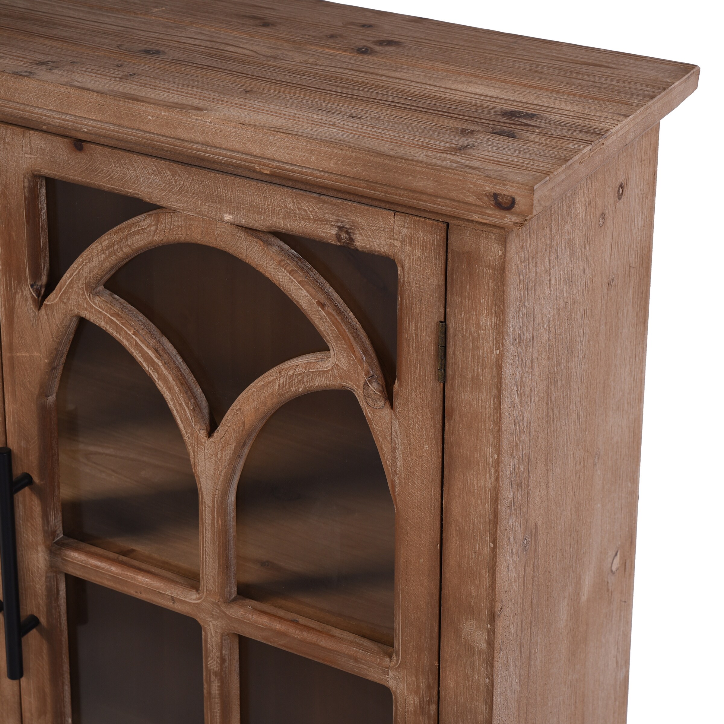 Shop Stylecraft Brantley Two Door Wood And Tempered Glass Cabinet With Arch Design Wood Fronts And Smooth Top And Sides Overstock 27649332