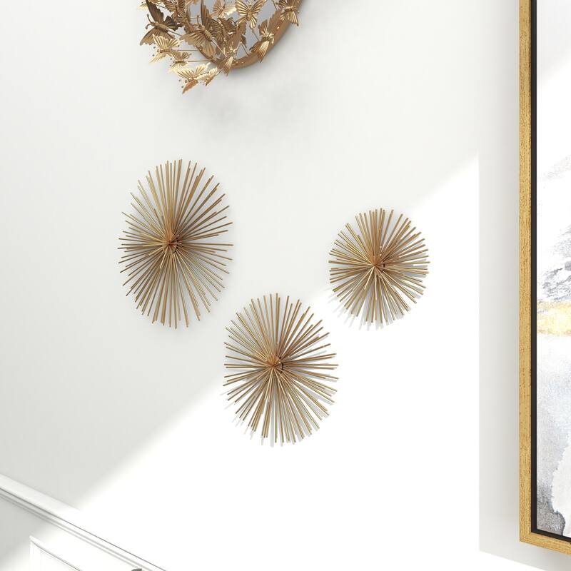 CosmoLiving by Cosmopolitan Metal 3D Starburst Wall Decor (Set of 3) - Silver, Gold, Black, Copper