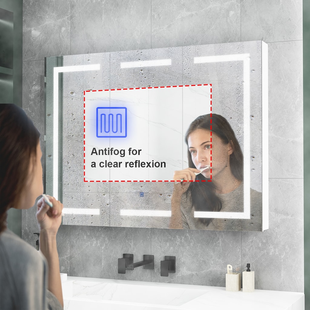 Mirror Medicine Cabinet with Lights Mirrored Cabinet Bathroom Bedroom