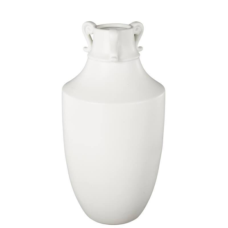 Ceramic Sleek Amphora Vase with Scroll Handles - White - Roche River Decor - 9"W x 9"L x 18"H