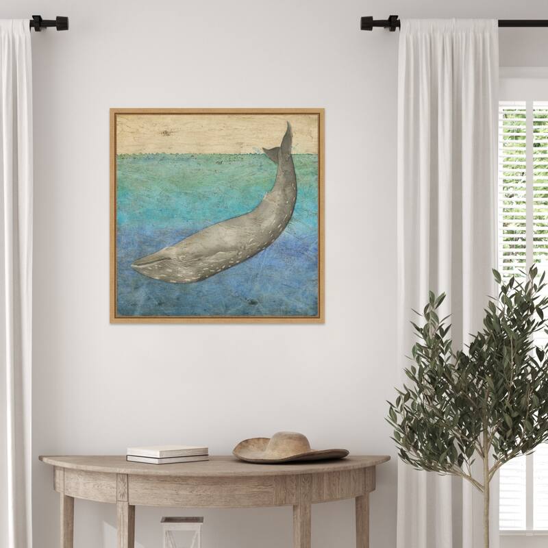 Diving Whale No. 1 by Megan Meagher (22 x 22 in.), Framed Canvas Wall Art Print