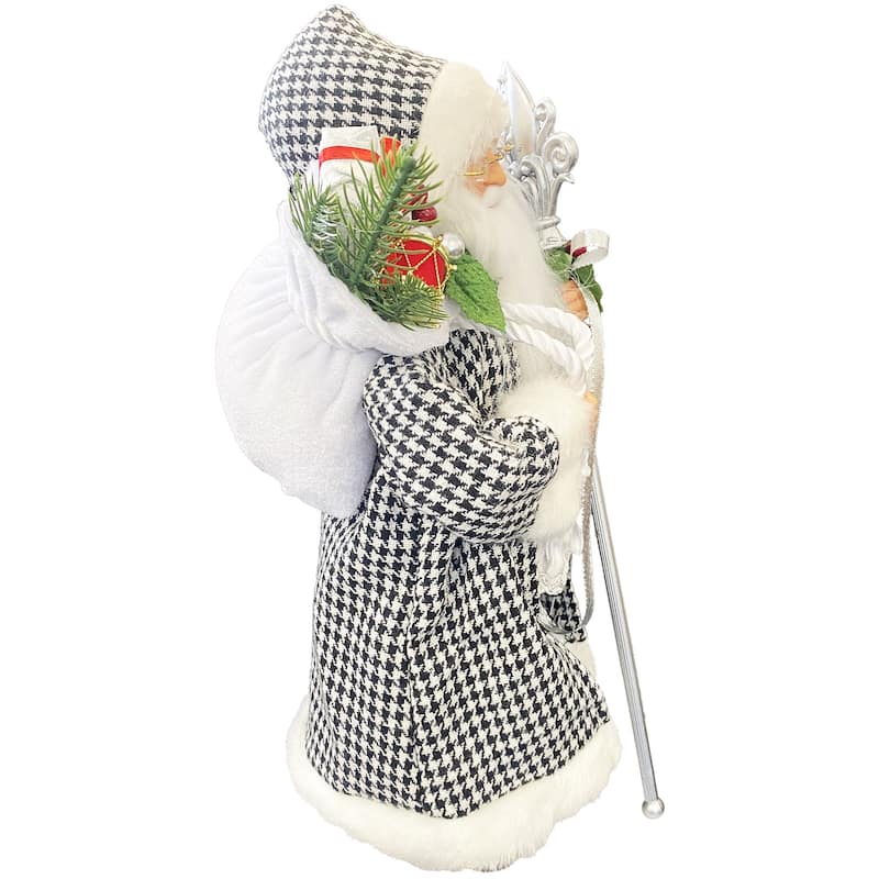 15" Houndstooth and Silver Santa