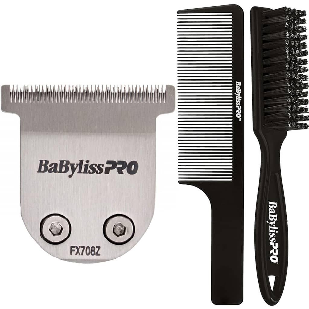 BaByliss Pro Replacement Trimmer Blade FX708Z For FX788 Trimmers + BaByliss Pro Fade Brush BPFADEB + BaByliss Pro 9" Comb