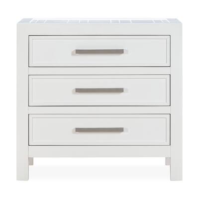 Efi 28 Inch Nightstand, 3 Drawers, Chrome Handles, 2 USB Ports, White