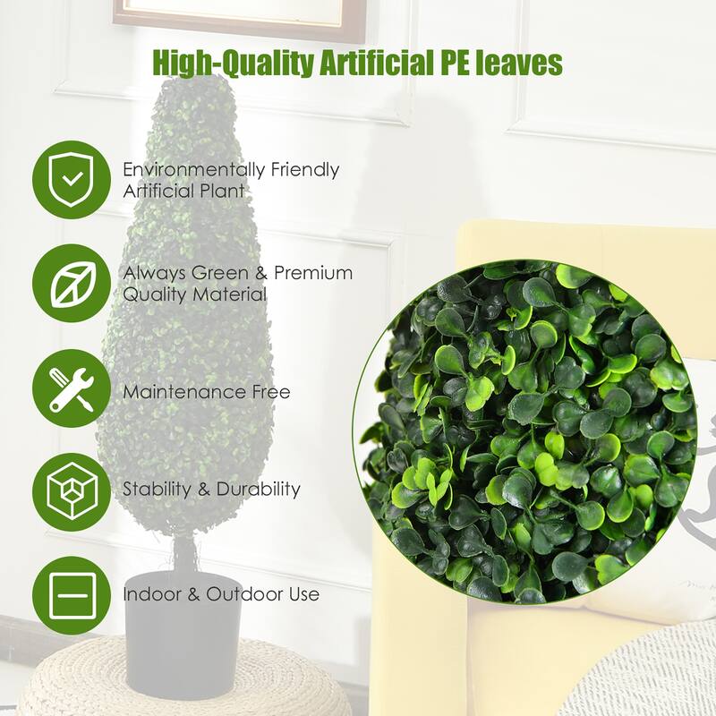 3ft Artificial Boxwood Tower Topiary Trees Decorative Greenery Plants