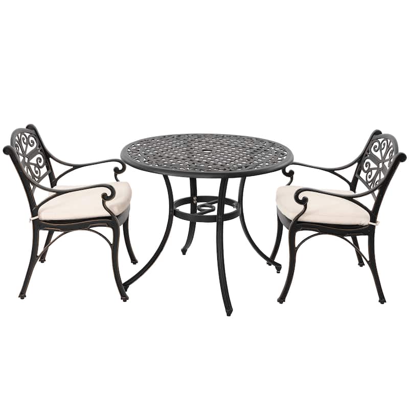 Outdoor Bistro Set of 3 Cast Aluminum Bistro Set with Umbrella Hole