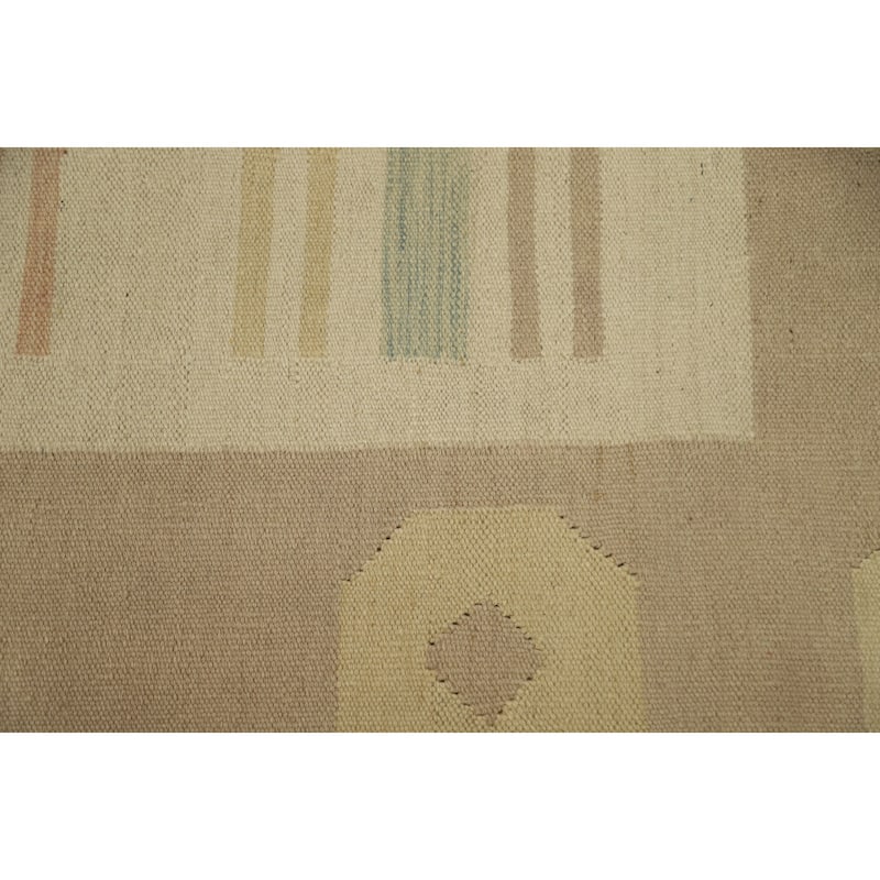 Hand Woven Oriental 100% Wool Carpet Southwestern Tribal Beige & Ivories Kilim Area Rug - 9' 8'' X 6' 5''