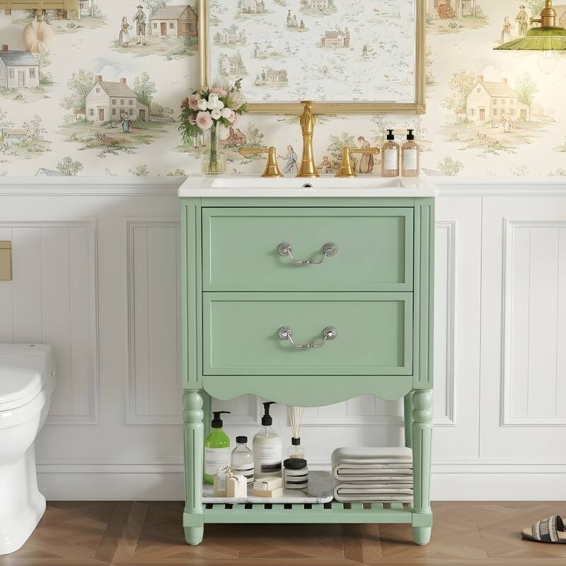 24'' Bathroom Vanity with Ceramic Sink - Green