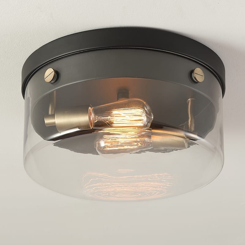 Tayce 2-Light Matte Black Flush Mount Ceiling Light with Matte Brass Accents and Clear Glass Shade - one size