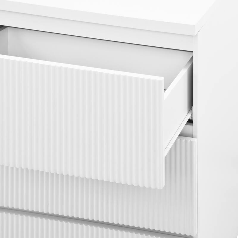 Modern 6-Drawer Wave-Patterned Dressing Table Handle-Less Storage Cabinets with Waterproof Countertop, for Bedroom