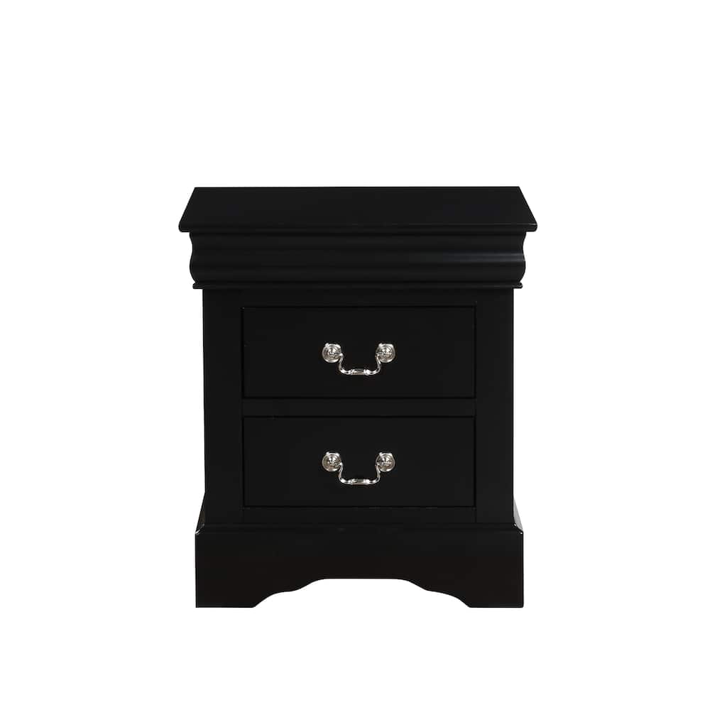 Black Finish Traditional Wooden Nightstand with Two Drawers