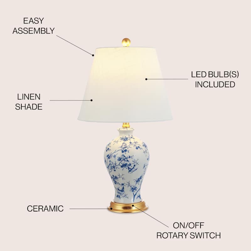 Grace 24" Floral LED Table Lamp, Multi/Brass by JONATHAN Y