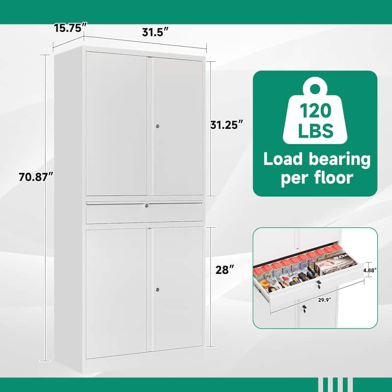 Metal Garage Storage Cabinet Tool Cabinet with Drawer - N/A