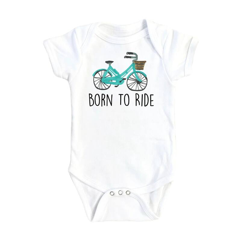 Bicycle Born To Ride - Baby Boy Girl Clothes Infant Bodysuit Funny Cute Newborn - White - 3-6M