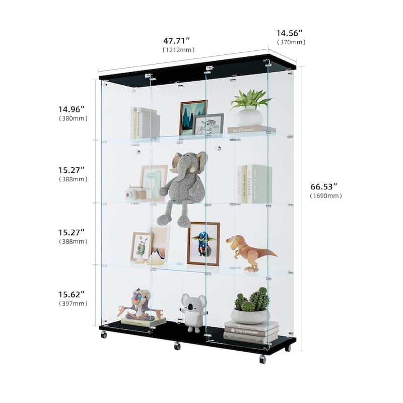 3 Door Glass Cabinet Glass Display Cabinet with 4 Shelves