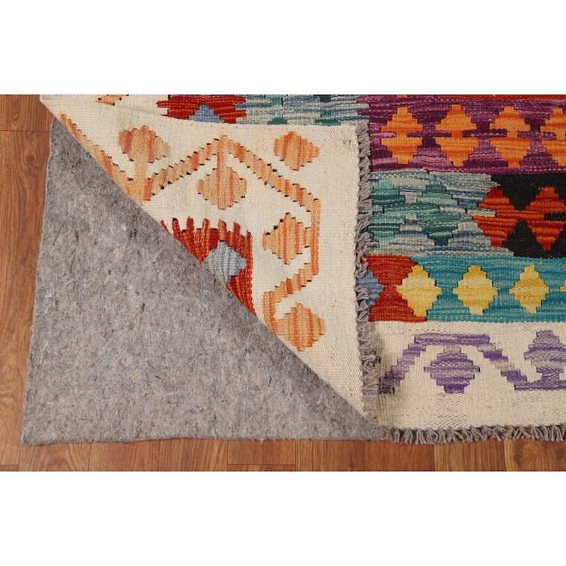 Reversible Kilim Oriental Area Rug Flatweave Geometric Wool Carpet - 8'5" x 10'10"