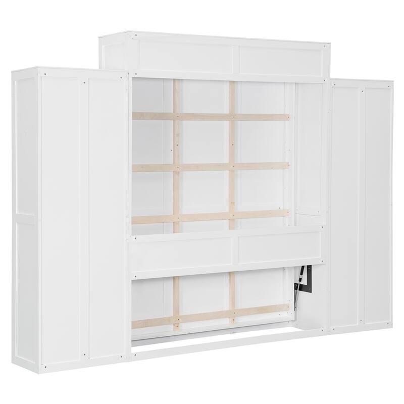 Full Size Murphy Bed Wall Bed with Closet,Drawers and Table