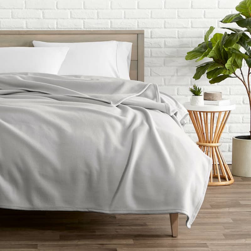 Bare Home Lightweight Polar Fleece Blanket - Throw/Travel - Light Grey