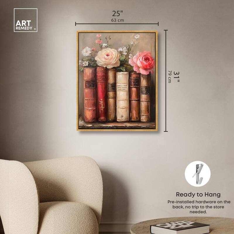 Bookshelf Bouquet III Canvas by Art Remedy
