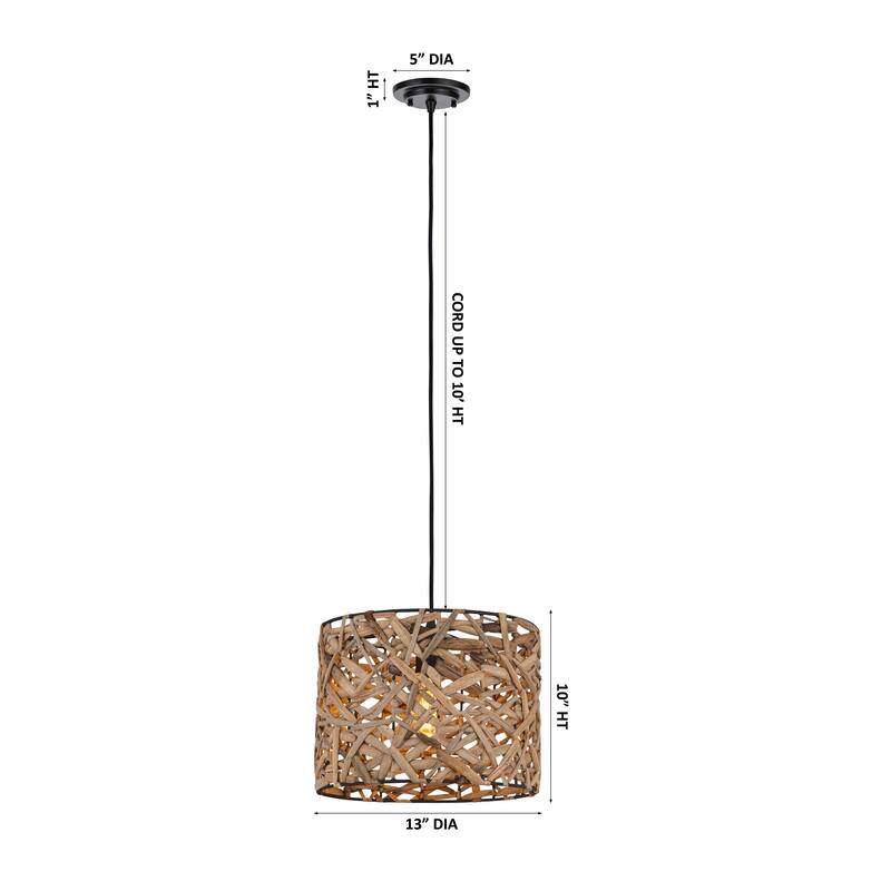Innovations Lighting Savannah - 1 Light 13" Cord Hung Pendant - Matte Black Finish - Natural Shade