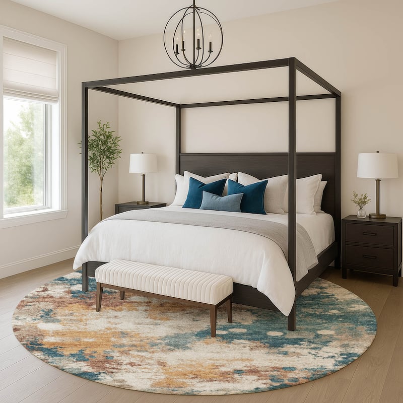 Premium Washable Super Soft Modern Splatter Mayfield Rug - Teal - 8' x 8'